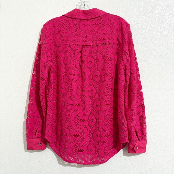 Anthropologie Maeve Slim Lace Button Down Shirt in Pink - Picture 5 of 10